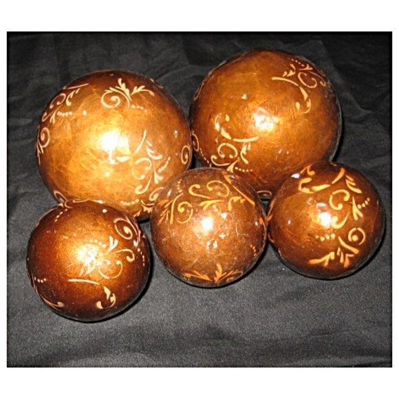 Pottery Barn Accents Five Decorative Balls Golden Brown Bronze